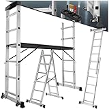 TecTake Gerüst, Leiter 4 in 1, Mobile Mehrzweckleiter, Arbeitsbühne,...