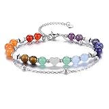GEHECRST Schmuck 7 Chakra Armband Wickelarmband Heilsteine Armband Echte Steine Armbänder...