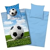 Aminata kids - Fußball Bettwäsche 135x200 Jungen - Fussball-Fan-Motiv...