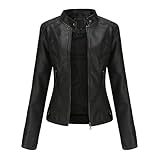Valin Damen Schwarz Kunstleder Motorrad Jacke Lederjacke Schlank Reißverschluss...
