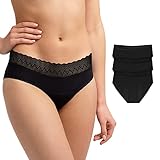 ZENAPHYR 3er Set Perioden Unterhosen Damen Schwarz Bio Baumwolle - Waschbare...