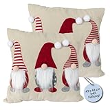 kda Wichtelkissen mit Füllung – 43x43 cm Dekokissen mit gestickten...