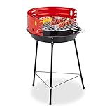 Relaxdays Holzkohlegrill, Dreibein, Ø 37 cm, Picknickgrill Garten & Park, Griller mit...
