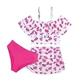 Hotfiary Mädchen Badeanzüge 3 Stück Tankini Badeanzug Set, Cute Ruffle Off Shoulder...