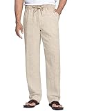 COOFANDY Herren Leinenhose mit Kordelzug Leicht Sommerhose Strandhose Yoga Hose Herrenhose...