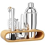 Newpop 750 ML Cocktail Set, 10 stück Edelstahl Shaker Mixer mit Holzständer,...