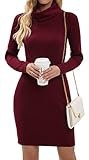 Imuedaen Strickkleid Damen Rollkragen Elegant Langarm Tunika Pullikleid Lang...