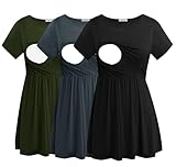 Smallshow Damen Stillshirts Umstandsmode Tops Schwangerschafts Stilltop 3er Pack,Army...