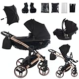 Junama Kinderwagen Diamond S 03 Schwarz und Kupfer - 2in1 3in1 4in1 mit Sonnenschirm (3 in...