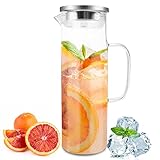 Nutabevr 1,5 Liter Wasserkaraffe aus Glas,Glaskaraffe und Edelstahl Deckel,Gedickter...