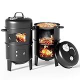 Warmiehomy Räucherofen 3 in 1, Räuchertonne Smoker Grill Holzkohlegrill mit Deckel,...