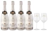 Brut Dargent Geschenkset - 4 Flaschen Ice Chardonnay Halbtrocken Sekt + 2 Gläser,...