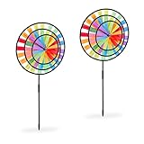 Relaxdays Windrad, 2er Set, Regenbogen-Design, Kinder, Windspielstecker für...