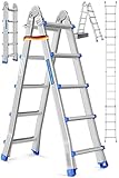 MASKO Aluminium 6in1 Mehrzweckleiter – 20 Sprossen | - 520 cm | 150 Kg, ausziehbar,...