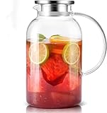 Cooko Wasserkrug aus Glas mit Edelstahldeckel, Wasserkaraffe, Borosilikatglas, Wasserkrug...