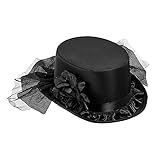 W WIDMANN MILANO Party Fashion 11762 - Zylinder mit schwarzer Rose und Tüll, aus Filz,...