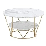 Ginhow Marmor Couchtisch | Design Wohnzimmertisch Rund | Beistelltisch Gold...
