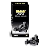 RMAN 1KG Shisha Kohle Naturkohle Kokosnuss und BBQ Hochwertige Kokoskohle Kokos Coal...