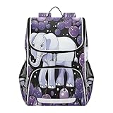 Linnyio Lila Muster Elefant Büchertasche, Studentenrucksack, Große Tasche für Mädchen...