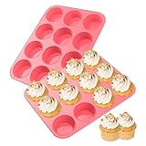 Ovtai Muffinform Blech, 2 Stücke Muffinblech 12er, Rosa Muffinform Silikon,...