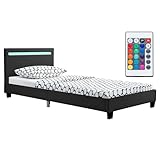 Juskys Polsterbett Verona 90x200 cm mit LED-Beleuchtung, Lattenrost & Kopfteil, Bett mit...