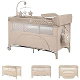 Kikka boo Reisebett Nighty Night, 2 Ebenen, Spielbogen, 2 Räder, Wickelauflage hellbraun