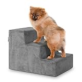 Juskys Haustiertreppe Hundetreppe 36 cm - Treppe 3 Stufen Plüsch-Bezug waschbar -...