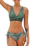 CUPSHE Damen Bikini Set V Ausschnitt Crossover Lace Up Tank Low Waist Bademode...