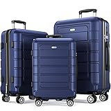 SHOWKOO Kofferset 3 Teilig Hartschale Leicht ABS+PC Erweiterbar Reisekoffer Haltbar...