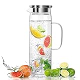 Glaskaraffe mit Deckel 1.5 Liter, Wasserkaraffe aus Borosilikatglas, Wasserkrug Glas...