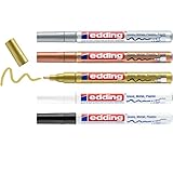 edding 751 Glanzlackmarker - schwarz, weiß, gold, silber, kupfer - 5er Set Lackmarker -...