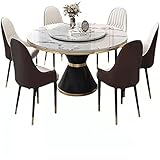 Esstisch-Set aus weißem Marmor, rund, mit 6 Stühlen, 119,9 cm, 7-teiliges Set
