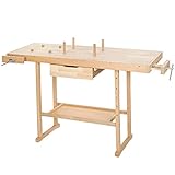 tectake® Werkbank Holz, Werkbank mit Schraubstock, Hobelbank, Arbeitstisch für...
