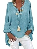 Tincini Leinenbluse Damen Bluse Sommer Tunika V-Ausschnitt Longbluse Große...