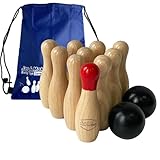 JacMok Bowling Set -Kegelspiel aus Holz - Dosenwerfen Bowling Spiel Outdoor &...