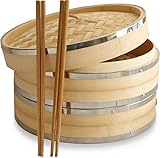 25,4cm Premium Dampfgarer aus Bio Bambus von Harcas. 2 Große Etagen Bambusdämpfer. Mit...