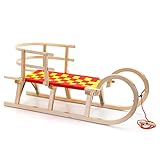 HolzFee Baran S 110 RG Hörnerschlitten mit Gurtsitz Rot - Gelb mit Lehne und...