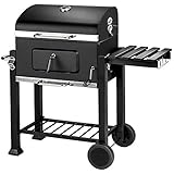 tectake 402174 Holzkohlegrill mit Thermometer, große Grillfläche, Grillwagen mit Deckel,...