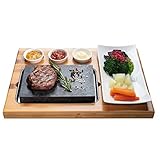 Beefstone Lavastein Steak-Brett Hot Stone Steingrill Set aus Bambusbrett...