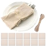 Lotvic 12 Stück Stoffservietten, 42 x 42 cm Servietten Stoff mit 10m Hanfseil,...