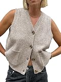 Saodimallsu Damen Ärmellos Pullover Weste Lockere Passform Strickwesten Knopf V...