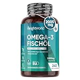 Omega 3 Kapseln - 2000mg Fischöl mit 1100mg Omega-3, 660mg EPA & 440mg DHA pro Tag -...