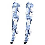 linqin Lustige Katzen, blaue Kniestrümpfe für Damen, rutschfest, extra lang,...