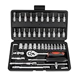 LLNEDL 1/4 Zoll Steckschlüsselsatz, 46 teilig Steckschlüssel Bit Set...