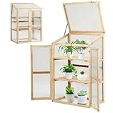 COSTWAY 3 Etagen Frühbeet Holz, Hochbeet wetterfest, Gewächshaus mit 2 Türen...