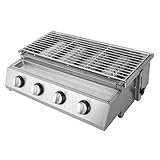 Gasbräter Gasgrill Silber, 4 Brenner BBQ Tischgrill Gas Gasgrill Camping mit...