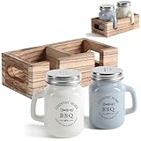 com-four® 3-teiliges Salz- und Pfefferstreuer-Set - Gewürzstreuer in Holzbox -...