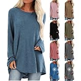 Generisch Longshirt Damen Langarm Oversize Basic Langarmshirt Pullover Tunika...