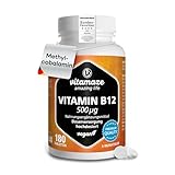 Vitamin B12 hochdosiert und vegan, Methylcobalamin, 500 mcg 180 Tabletten für 6...