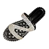 Damen Sommer Flache Sandalen Strass Römische Schuhe Elegante Glitzer Hausschuh Peep Toe...